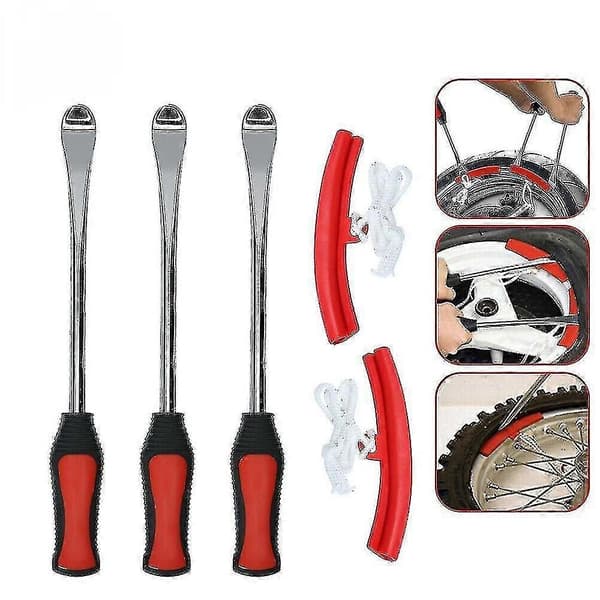 Motorcycle and Bicycle Tire Changing Tool - Rim Protector Car Scoop Tire Set (3 Star Tools + 2 Protective Covers)