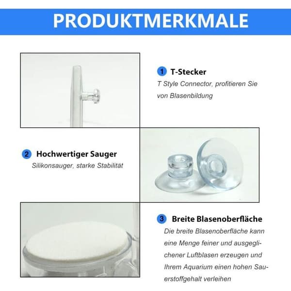 Akvarium Luftsten, Luftspridare för Akvarium, Bubbelsten för Akvarier och Hydroponiska Pumpar med Kontrollventil och Sugkoppar (35 mm)