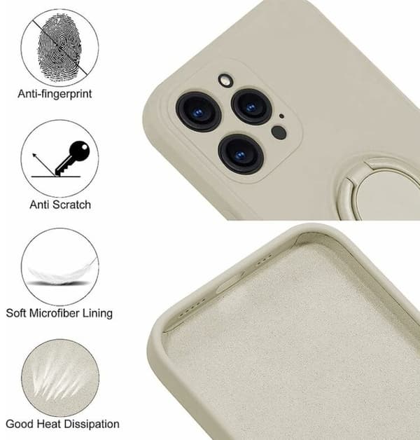White. Fits Apple 12 Pro Max 6.7'' Protective Silicone Case with Ring 360° Rotating Holder for Apple - Magnetic Stand for Apple