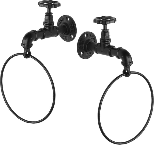 2 st Väggmonterad Rustik Industriell Kran Design Svart Metall Handduksring