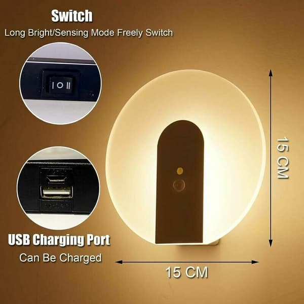 Motion Sensor Indoor Wall Light, SL.GT Battery Operated Modern LED Wall Lamp, Wireless Rechargeable Night Light Wall Lamp