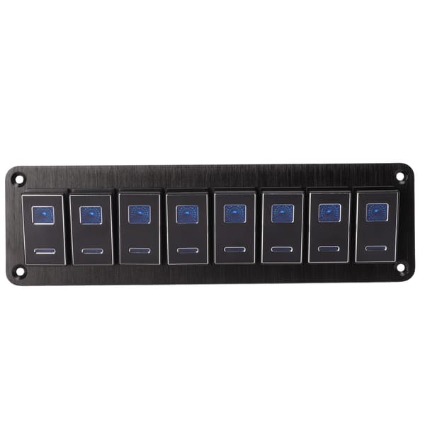 8-gears RV aluminium gear panel DC12V til 24V Vandtæt oxideret sort 20A 5PIN Blåt LED-lys til bilbåd