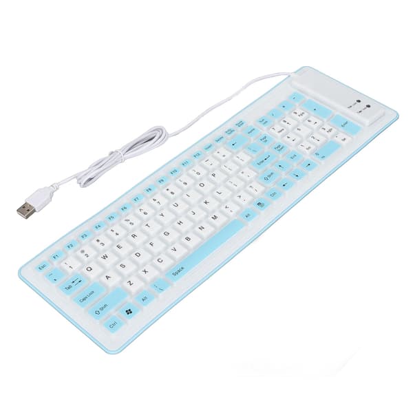 Sammenfoldeligt silikone tastatur 103 taster USB-tilsluttet silikone foldbart vandtæt lydløst falmefrit foldbart tastatur til PC bærbar computer Blå