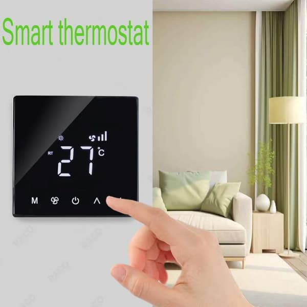 Smart Termostat Klimaanlæg Touchscreen Interface Timer Tre-trins Ventilator PC f LCD Central Controller Dobbeltsidet Isolering Programmerbar ABS Sort