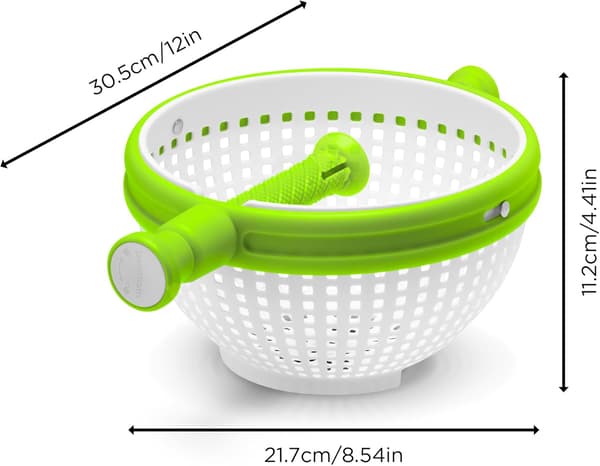 2-in-1 Easy-to-Use Foldable Salad Spinner and Strainer for Salad, Fruit, Vegetables, Lettuce - White/Green