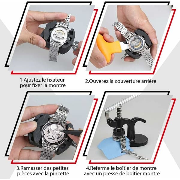 Watch Case Press, Watch Tool for Closing Watch Back Table 12 Sizes of Molds 18PCS