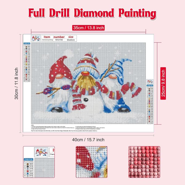 30x40cm Vintergnomer Diamantmalingssett for voksne, Jul