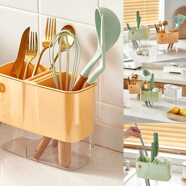 Multifunktionell Avdelare Bin Dränering Chopstick Cage Bestick Organizer Vit White