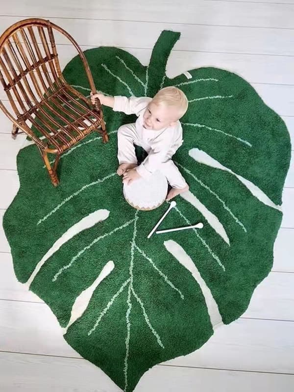 Halkfri badrumsmatta i form av ett löv, grön, 60 x 90 cm