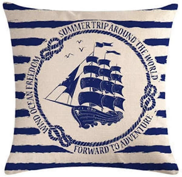 4-pak Kuddebetræk Sejlads Navigation Kompas Dekorativt Pudebetræk Bomuld Linned Pyntepuder 45x45 Cm
