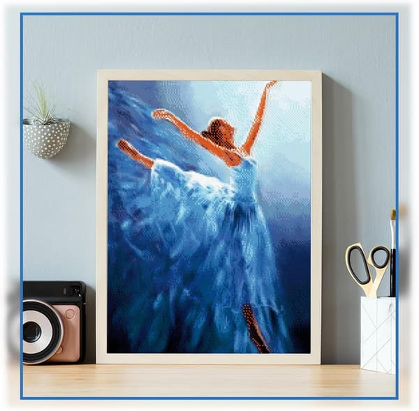 Diamantmaleri Komplet Sæt 30x40 cm Balletdanser i blå toner