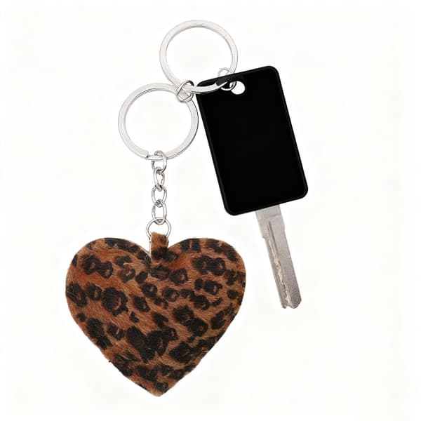 Fashion Leopardtryk Hjerteformet Nøglering PU Læder Nøglering Med Sikker Metalkrog til Trendy Livsstil Khaki - Khaki - Silver single loop b Silver single loop b