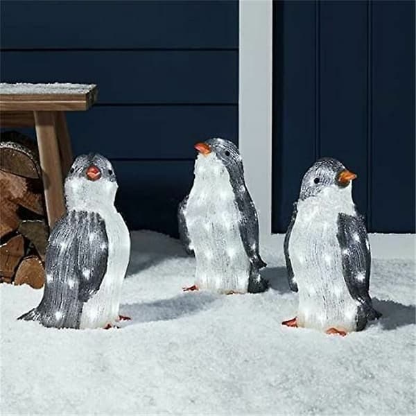 BF 3-delt forhåndsbelyst pingvin utendørs juledekorasjon med LED-hagelys - Stor
