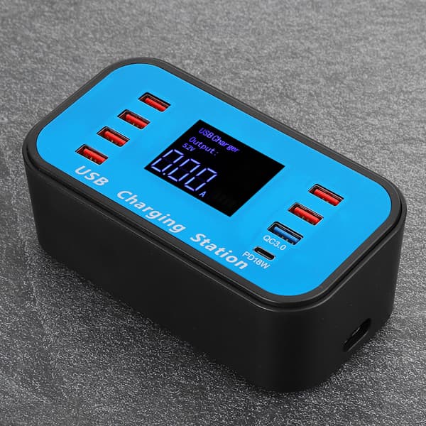 8 Multi-Port USB-adapter Skrivebordsveggladestasjon 3.0 100-240V US-plugg
