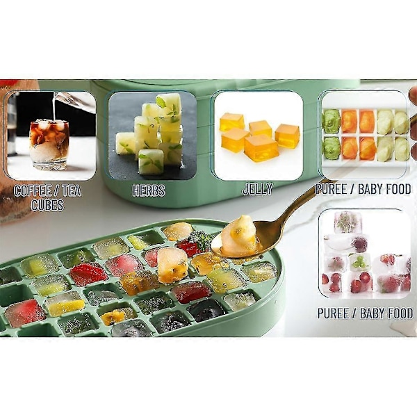 Double-Layer 72 Compartment Ice Cube Tray With Lid, Ice Scoop And Box, Easy Release Flexible Ice Cube