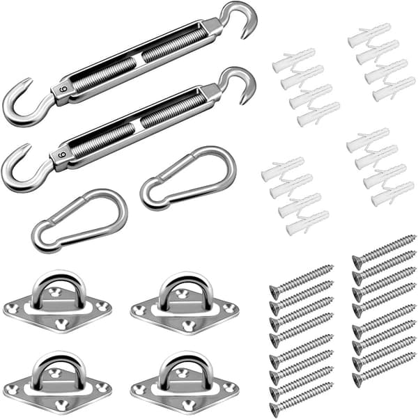 Shade Fixing Kit, Stainless Steel Shade Hardware Fixing Kit Compatible with Square Rectangular and Triangular Awnings (40 Pcs)