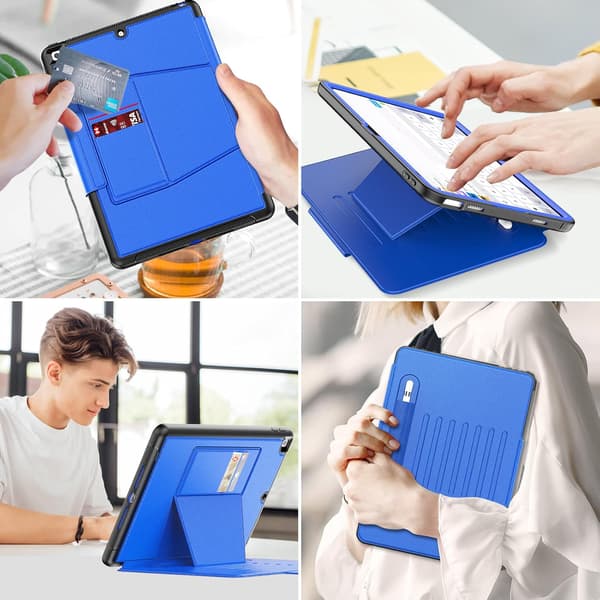 Suitable for iPad 9th/8th/7th Generation 10.2-inch Protective Case, Anti-drop Protective Case, with Pen Holder and Card Slot Blue Blue