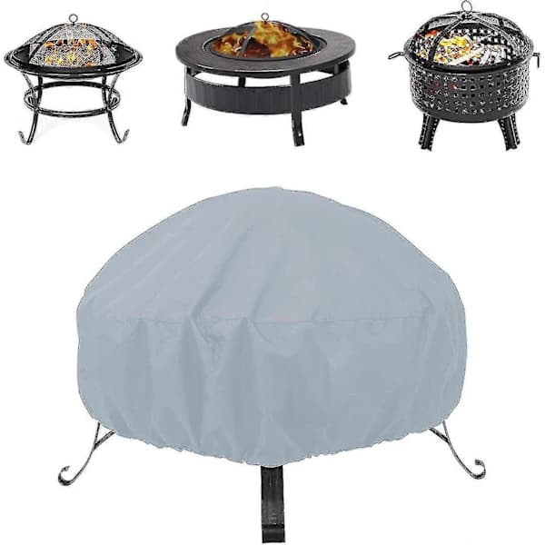Round Fire Pit Cover Waterproof 210D Oxford Fabric With Drawstring For Patio Garden Grey 122 x 46 cm