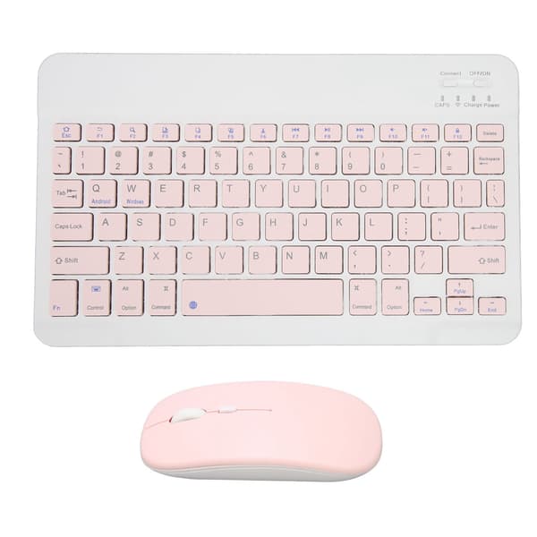 Wireless Keyboard and Mouse Set 10 inch Computer Keyboard and Mouse Combo for Tablet Mobile Phone Computer Pink