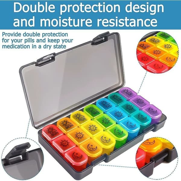 Weekly Dosage Box Morning, Noon and Evening Large Pill Box 7 Day Pill Box Weekly Pill Box 3 Compartments (Seven Colors)
