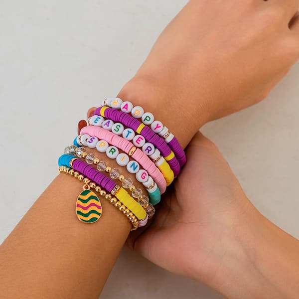 Påskebrev lerarmbånd sæt, farverigt hjertekaninarmbånd