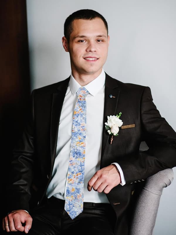 Slipsar för män, blommig smal bomullsslips för män Bröllopsblomslips-19 - Flowertie-19