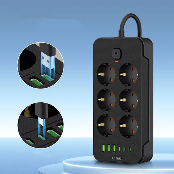 Tech-Protect 2 m Strømskinne Med USB-C/USB-A Svart 480