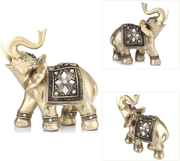 Elephant Statue, Gold Elegant Elephant Ornament Wealth Lucky Elephant Statue, with Raised Tussaud Home Decor (M)