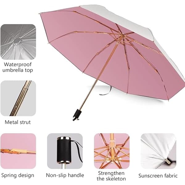 UV Protection Umbrella, Handheld Parasol, Rainproof UV Protection Parasol, Compact Personal UV Umbrella
