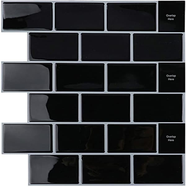 Peel and Stick Flise Backsplash til Køkkenvæg, 10-Ark Sort Subway Køkken Backsplash Fliser (12\"×12\")