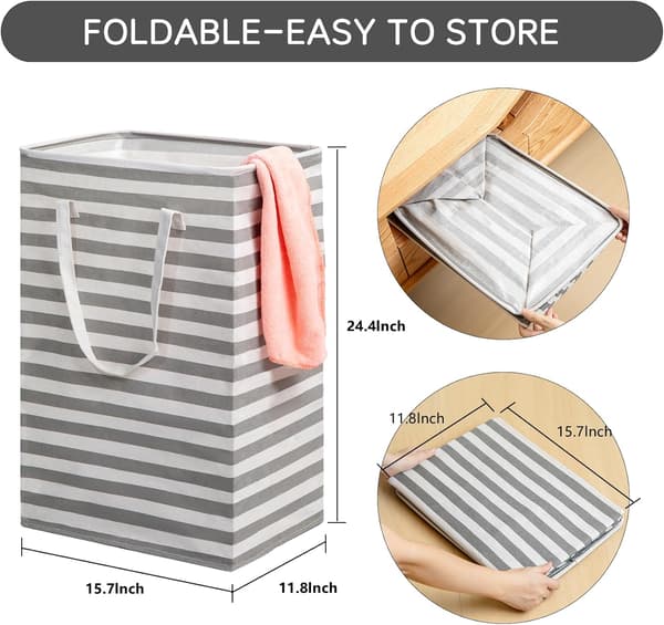 75L Large Laundry Basket Bag-Freestanding Waterproof Laundry Hamper with Extended Handle-Foldable Tall Laundry Basket Gray Gray