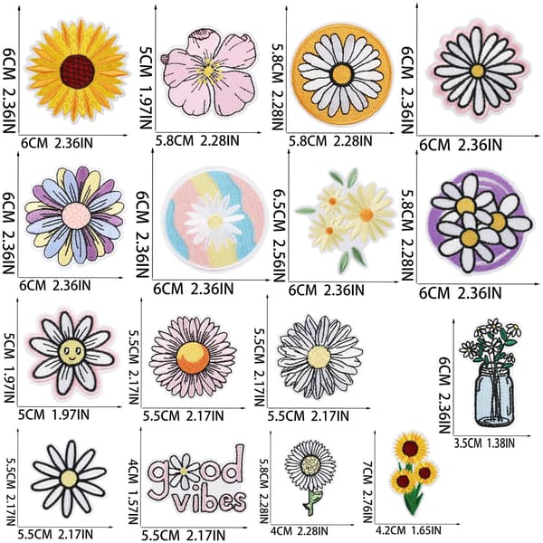 16 stycken broderade blomsterlappar, stryklappar, applikationer