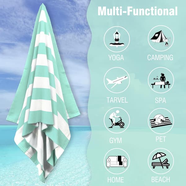 Stor Oversized Strandhåndklæde - 90x180 cm Mikrofiber Poolhåndklæde, Aqua Stribet Hurtigtørrende Cabana Badehåndklæde