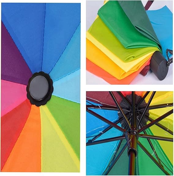 Rainbow Umbrella, Windproof and Compact, 10 Ribs, Portable Foldable, Rainproof for Men and Women