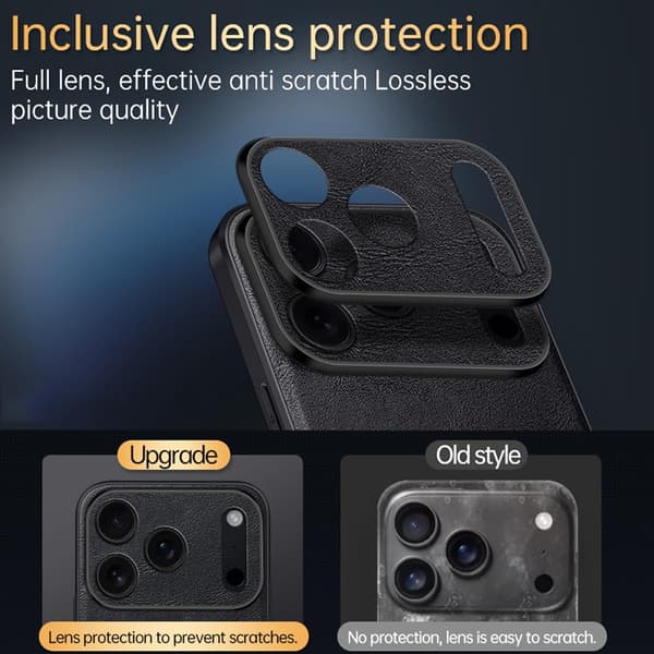 Case for iPhone 17 Pro, Slim PU Leather Protective Case with Full Camera Protection, Anti-Fingerprint, Black