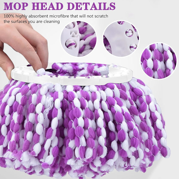 4-pakning Clean Twist Disc Mopp-erstatningshode, gjenbrukbar mikrofiber