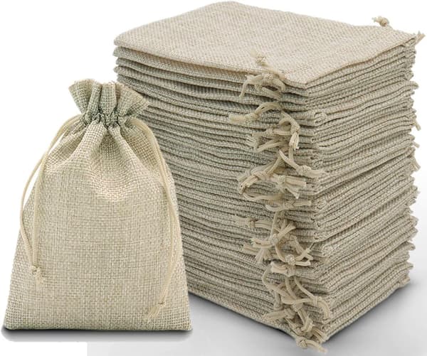 30-pack Intckwan Jutesäckar, 10x15 cm, Små Presentpåsar med Dragsko-FA-