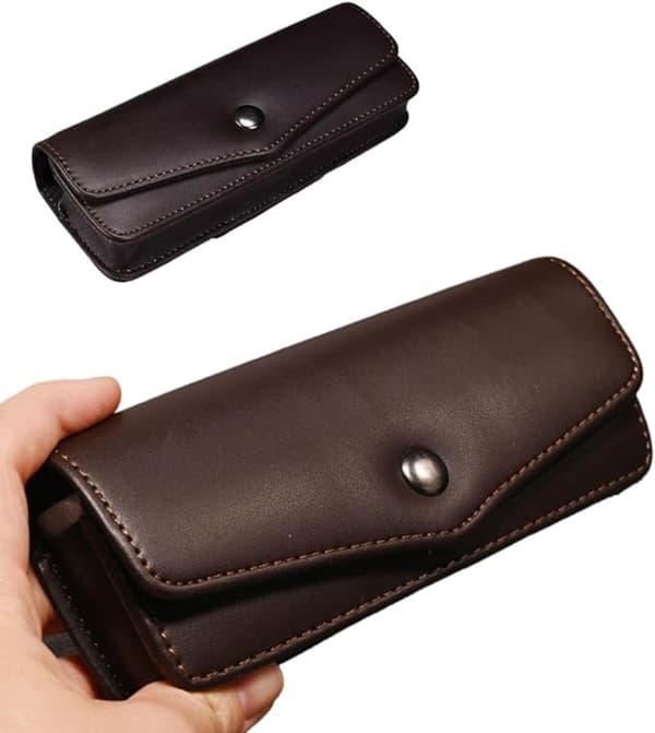 PU Leather Glasses Case, Portable with Belt Loop, Dark Brown, for Travel and Daily Use
