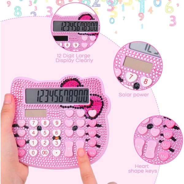 Women's Calculator, 12-Digit Desktop Calculator with Large LCD Display and Sensitive Buttons, Solar and Battery Powered Pink Pink
