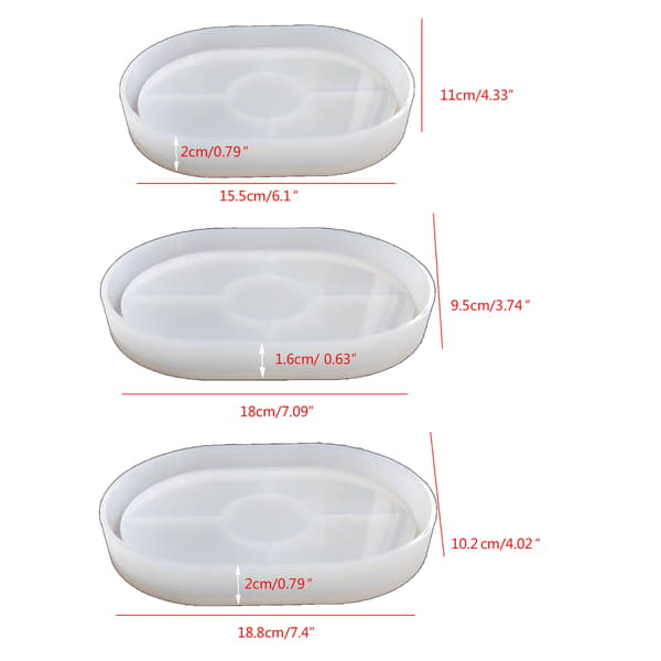 3 stk. Store mellemstore små ovale bakkeforme DIY Coaster Form