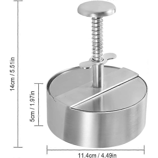Hamburgeripress, 304 Ruostumaton Teräs Hamburgerimuotit, Säädettävät Tarttumattomat Muodot Pattyjen Valmistukseen Sopii Naudanlihaburgerille (114MM)