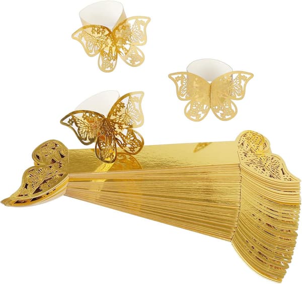 50 stk. guld servietringe sommerfugl ring serviet papir til bryllup