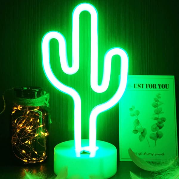 Kaktus Neonlys LED Kaktus Neonskilt, USB eller Batterilading