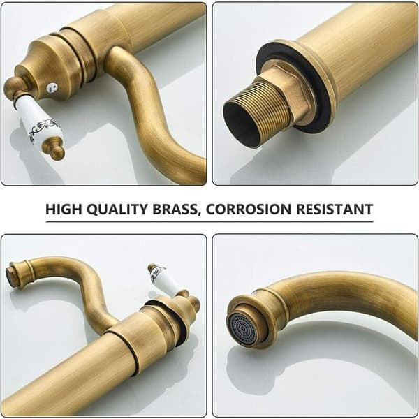 Brass basin mixer with high 360° swivel spout, adjustable for hot