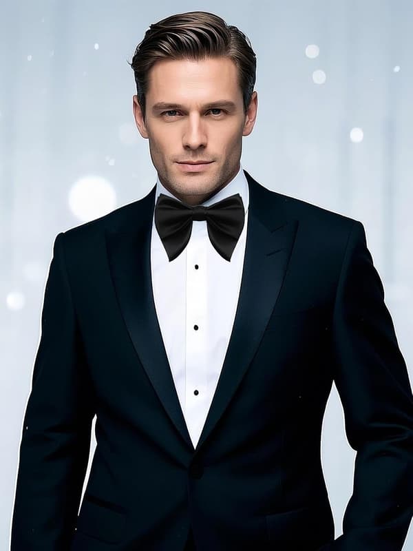 Svarte sløyfer for menn, klips på, overdimensjonert slips, ferdigknyttet, justerbart, bryllup, konfirmasjon, middag - Black
