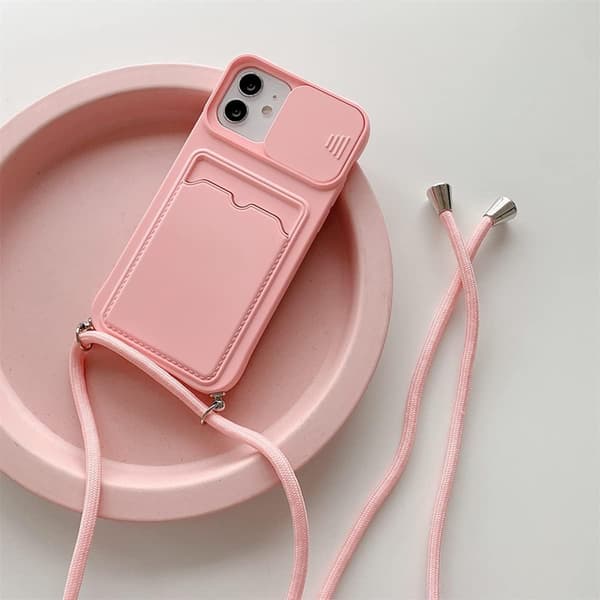 Navy Blue iPhone 11 Pro Max Case with Lanyard, Protective Camera Slide Case for iPhone 11 Pro Max Silicone TPU Bumper Case with Card Slot H