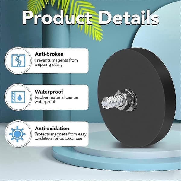 Rubber Coated Magnets, 10 kg Neodymium Magnet Base with M6 Threaded Magnet with Bolts and Nuts, Strong