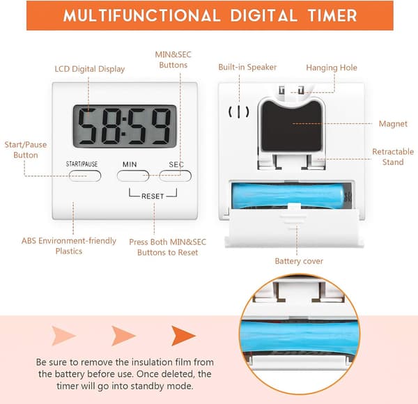 Sæt med 4 timere, køkkentimer, digital køkkentimer, æggetimer, med høj alarm-FX-