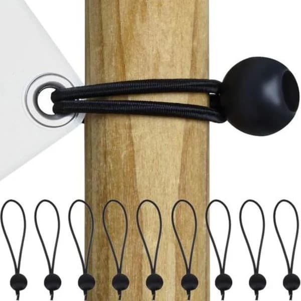 10-pak - Presenningsbeslag / Gummisnor med kugle Sort