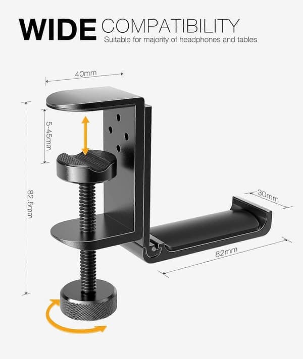 Sammenklappelig Hovedtelefonholder, Pladsbesparende Aluminium Soundbar-krog med Universal Pasform til Gaming PC-tilbehør, Under Skrivebordsklemme